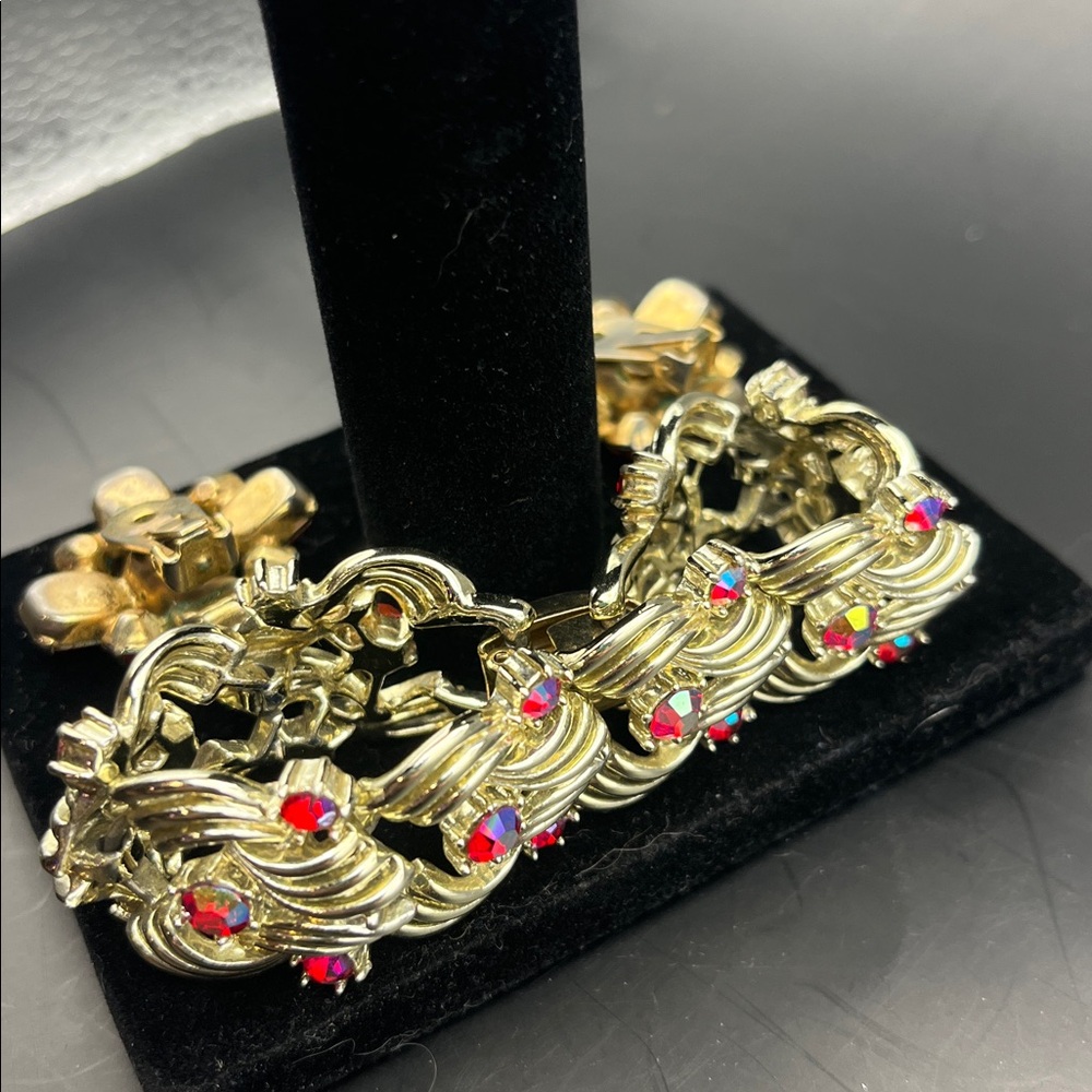 Vintage Coro Pegasus Signed 50’s Aurora link bracelet + earrings 60s jewelry - Picture 8 of 9
